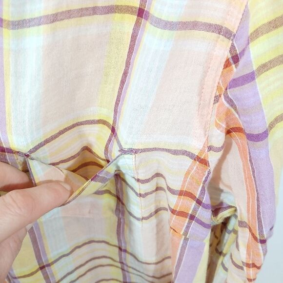 Old Navy Sheer Plaid Long Sleeve Button Front Top Large - Picture 8 of 8